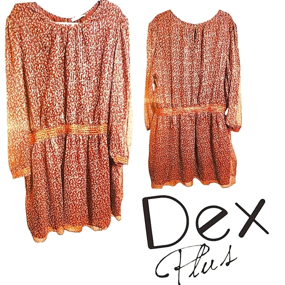 Dex Plus Metallic Mahogany Floral Chiffon Midi Dress Long Sleeve Lined NWT Sz 3X - Picture 1 of 12